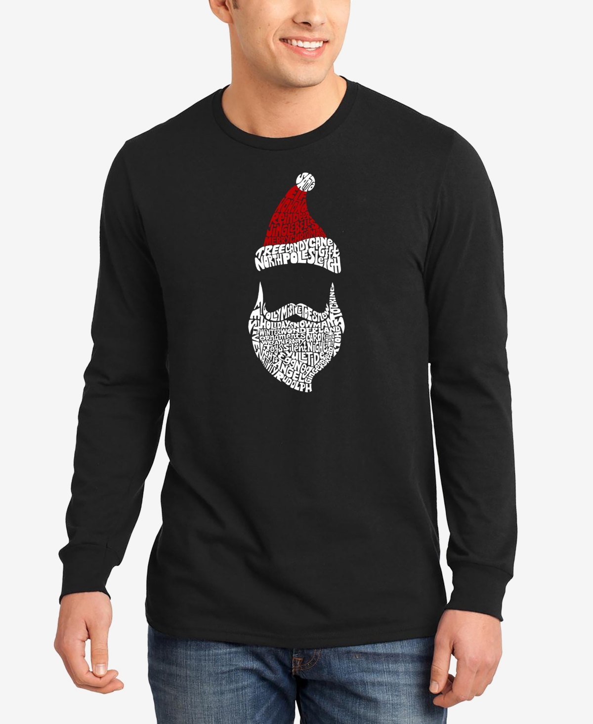 La Pop Art Men's Santa Claus Word Art Long Sleeve T-shirt In Black