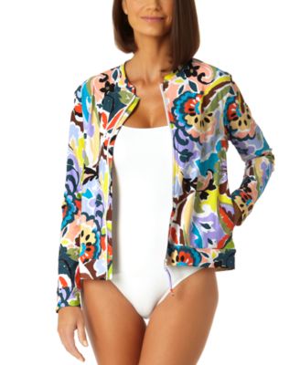Anne Cole - Women's Printed Long-Sleeve Zip-Front Rash Guard