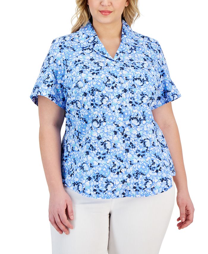 Karen Scott Plus Size Idyllic Fauna Button-Front Shirt, Created for Macy's  - Macy's