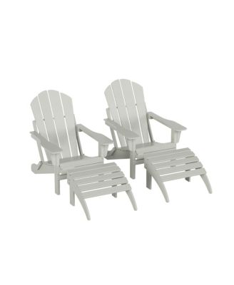 4 Piece Set Classic Folding Adirondack Chair With Footrest Ottoman