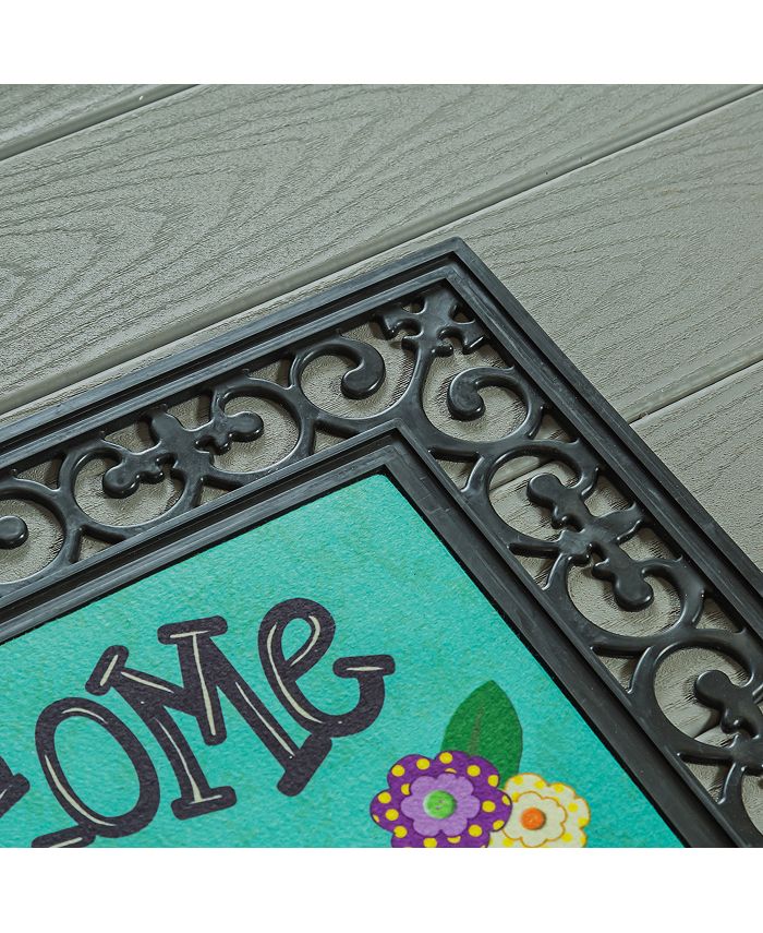 Evergreen Black Fleur Scroll Sassafras Floor Mat Indoor Outdoor Rubber