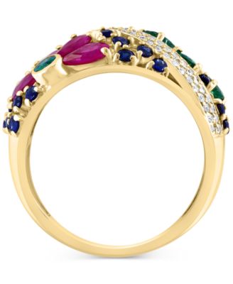 EFFY&reg; Multi-Gemstone (2-3/4 ct. t.w.) & Diamond (1/4 ct. t.w.) Flower Openwork Ring in 14k Gold