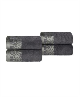 Wisteria Floral Embroidered Jacquard Border Cotton 4 Piece Hand Towel Sets