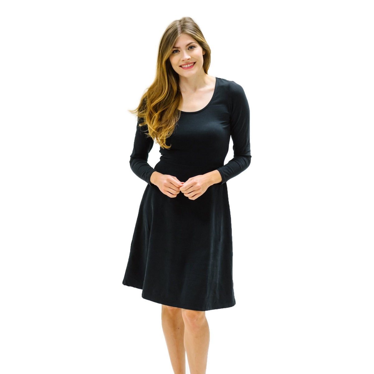 Women's Long Sleeve Tie-Waist Knit Dress - Black Long Sleeve