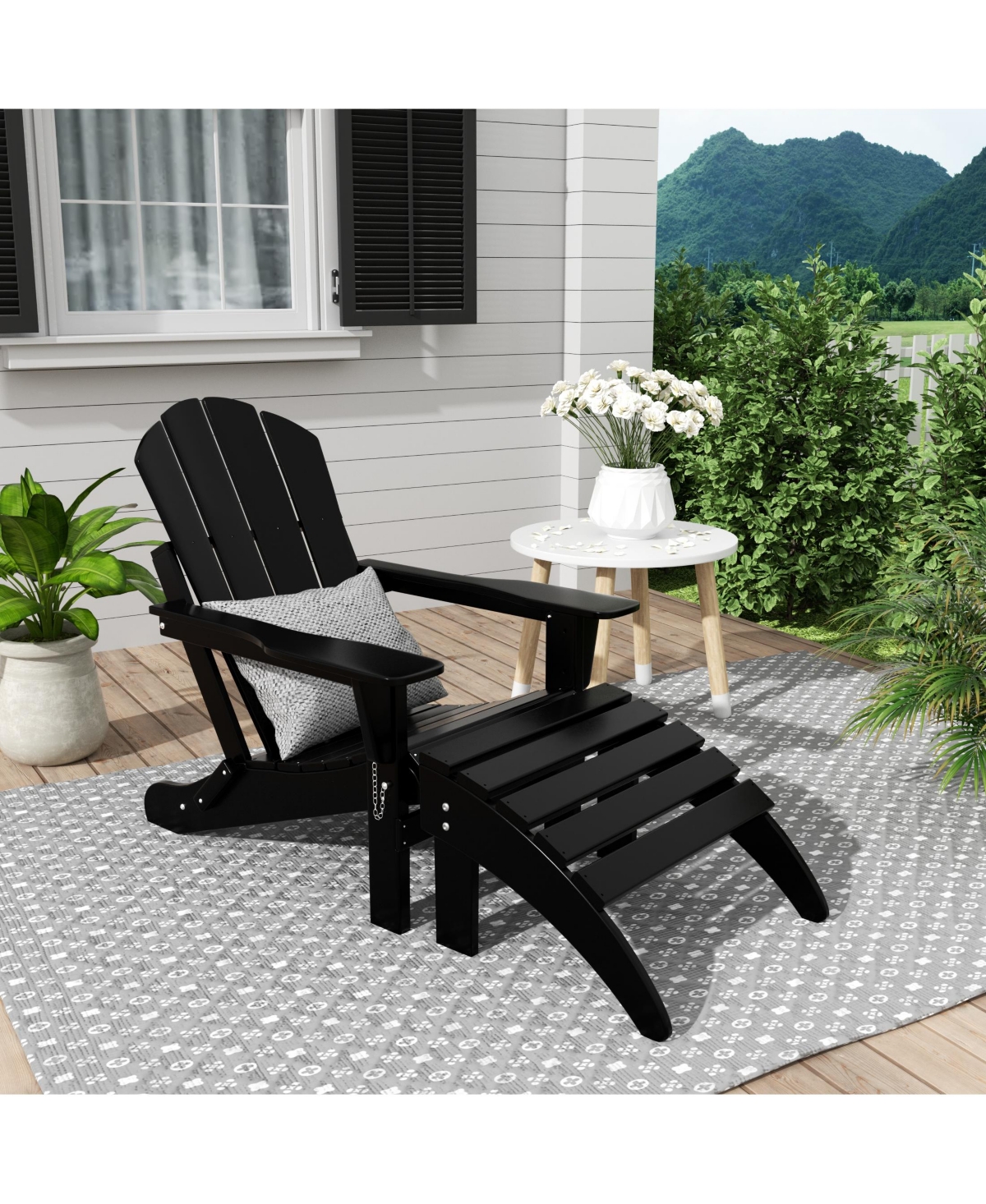WestinTrends Classic Folding Adirondack Chair with Footrest Ottoman Set