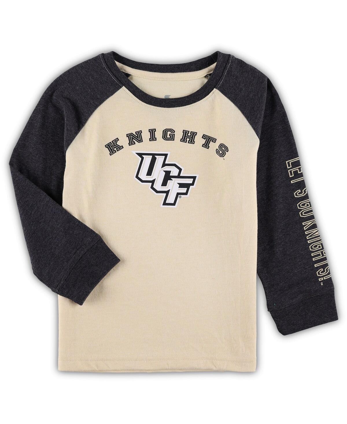 Colosseum Kids' Toddler Boys And Girls  Heathered Gold, Heathered Charcoal Ucf Knights Two-hit Raglan Long In Heathered Gold,heathered Charcoal