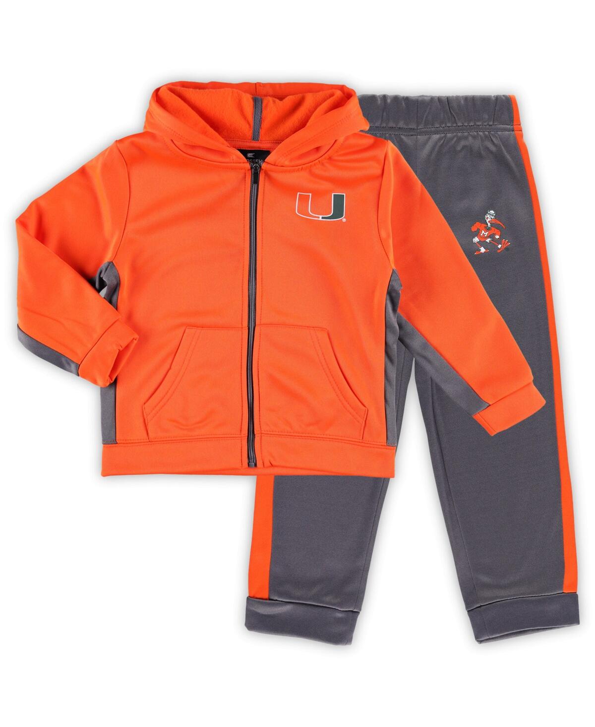 Colosseum Babies' Toddler Boys  Orange, Gray Miami Hurricanes Shark Full-zip Hoodie Jacket And Pants Set In Orange,gray