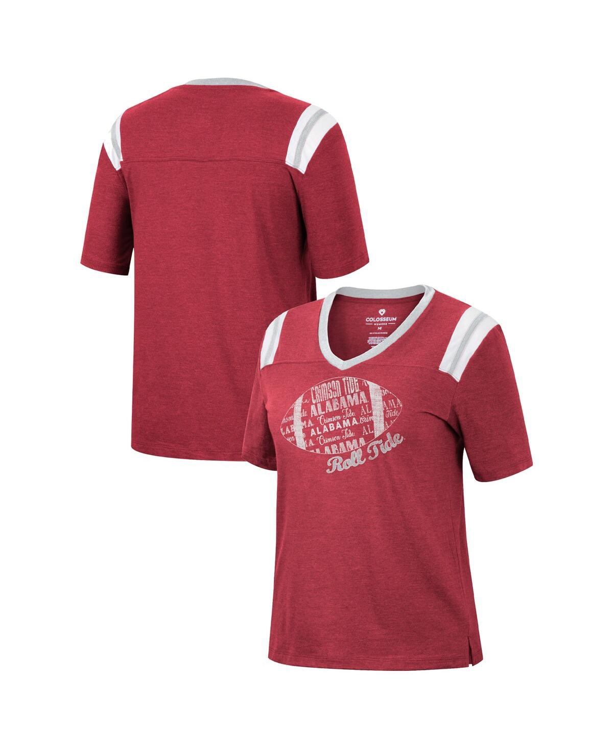 Women's Colosseum Heathered Crimson Alabama Crimson Tide 15 Min Early Football V-Neck T-shirt - Crimson