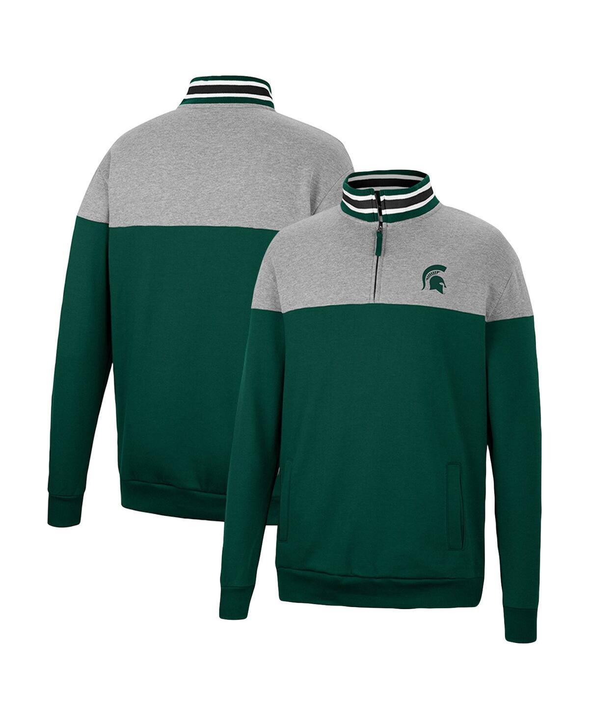 Colosseum Men's  Green, Heather Gray Michigan State Spartans Be The Ball Quarter-zip Top In Green,heather Gray