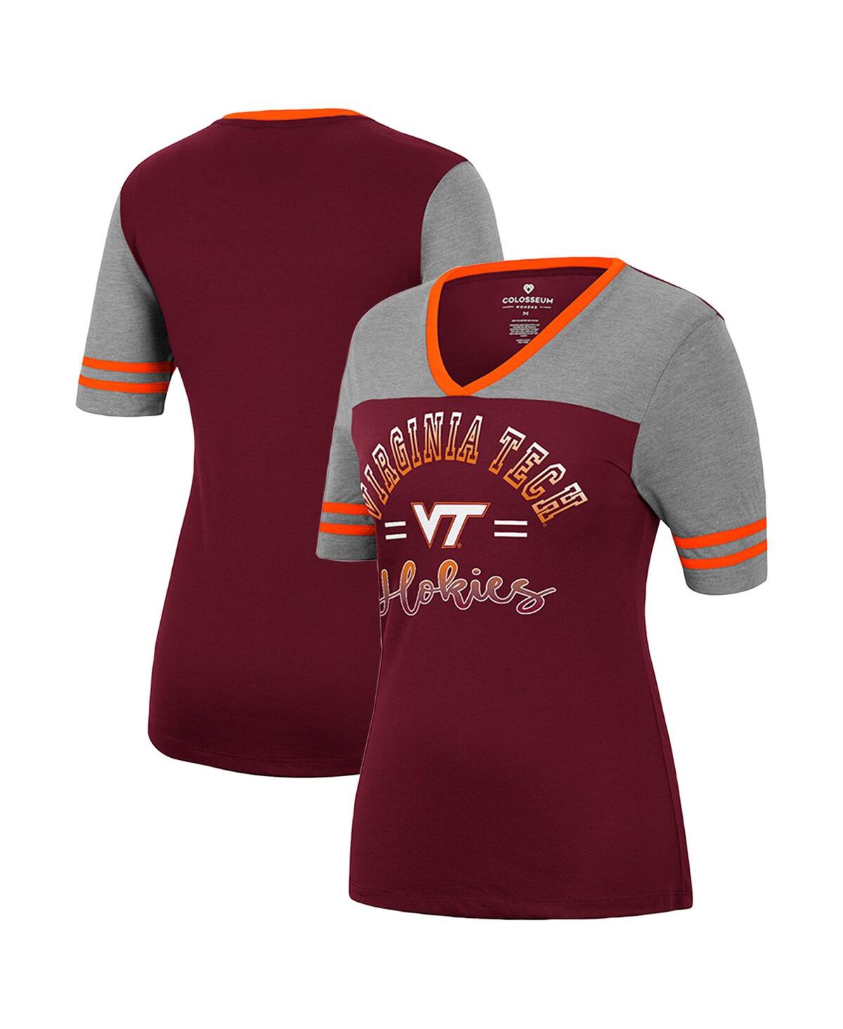 Shop Colosseum Women's  Maroon, Heathered Gray Virginia Tech Hokies There You Are V-neck T-shirt In Maroon,heathered Gray