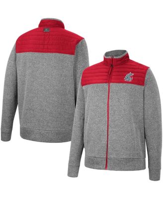 Men's Charcoal, Crimson Washington State Cougars Putter Herringbone Full-Zip Jacket