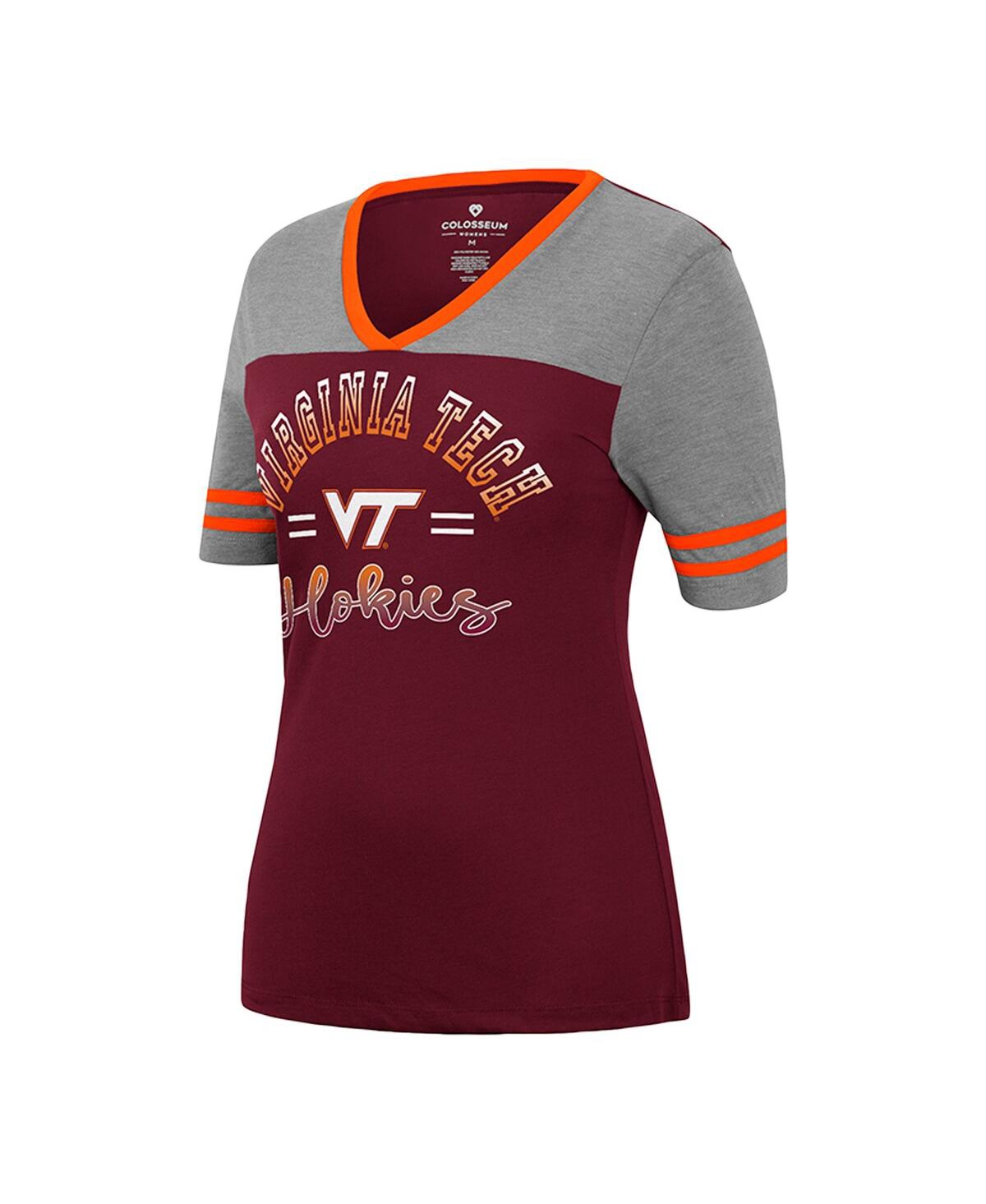 Shop Colosseum Women's  Maroon, Heathered Gray Virginia Tech Hokies There You Are V-neck T-shirt In Maroon,heathered Gray