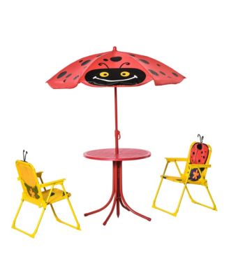 Kids Folding Picnic Table and Chair Set, W/ Adjustable Umbrella, Red