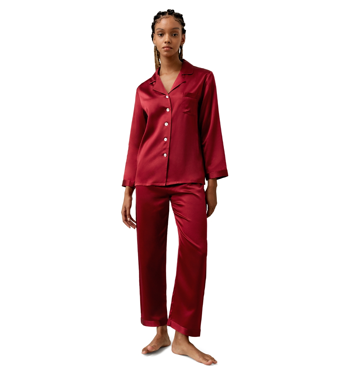 Women's 22 Momme Full Length Silk Pajamas Set - Rosy Pink