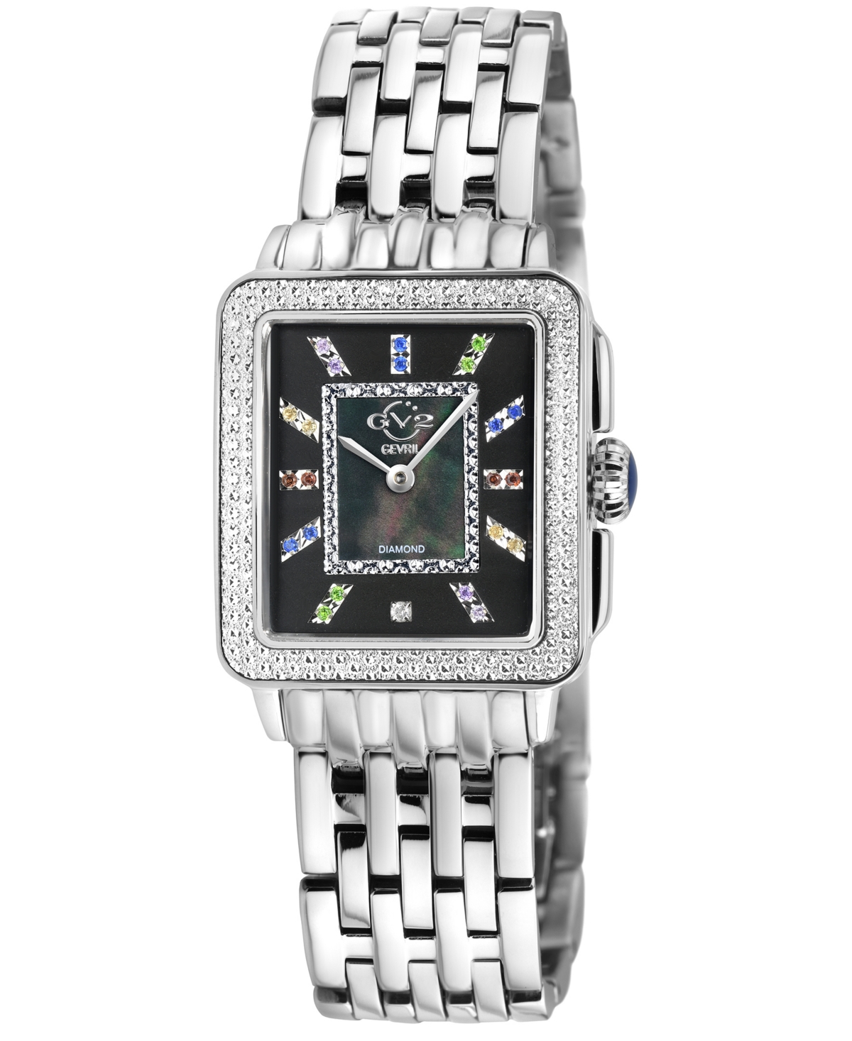 Gv2 By Gevril Women's Padova Gemstone Swiss Quartz Diamond Accent Silver-tone Stainless Steel Bracelet Watch 27mm
