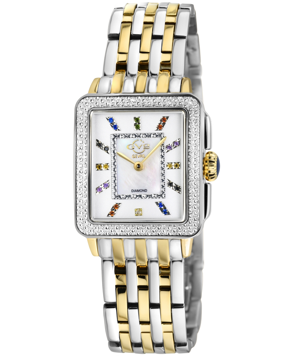 Gv2 By Gevril Women's Padova Gemstone Swiss Quartz Diamond Accent Two-toned Ss Ipyg Stainless Steel Bracelet Watch In Silver