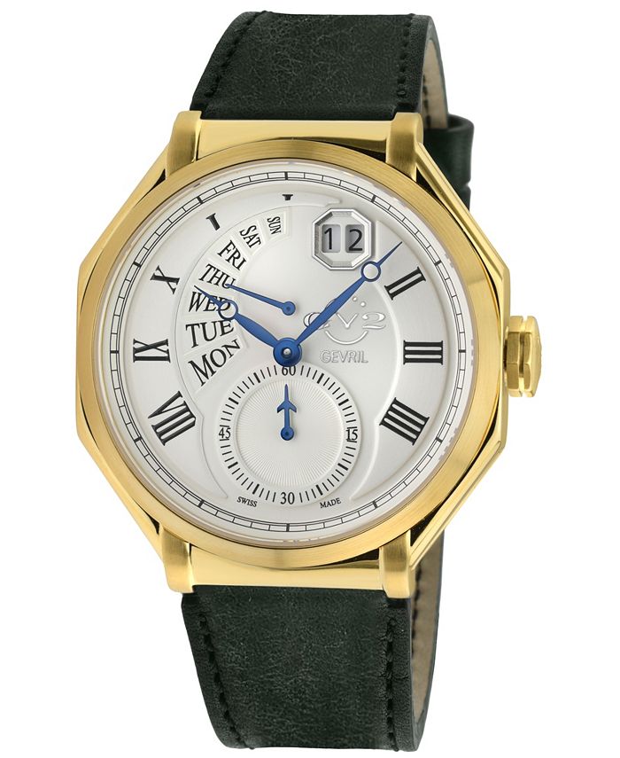 GV2 by Gevril Men's Marchese Swiss Quartz Green Genuine Italian Leather