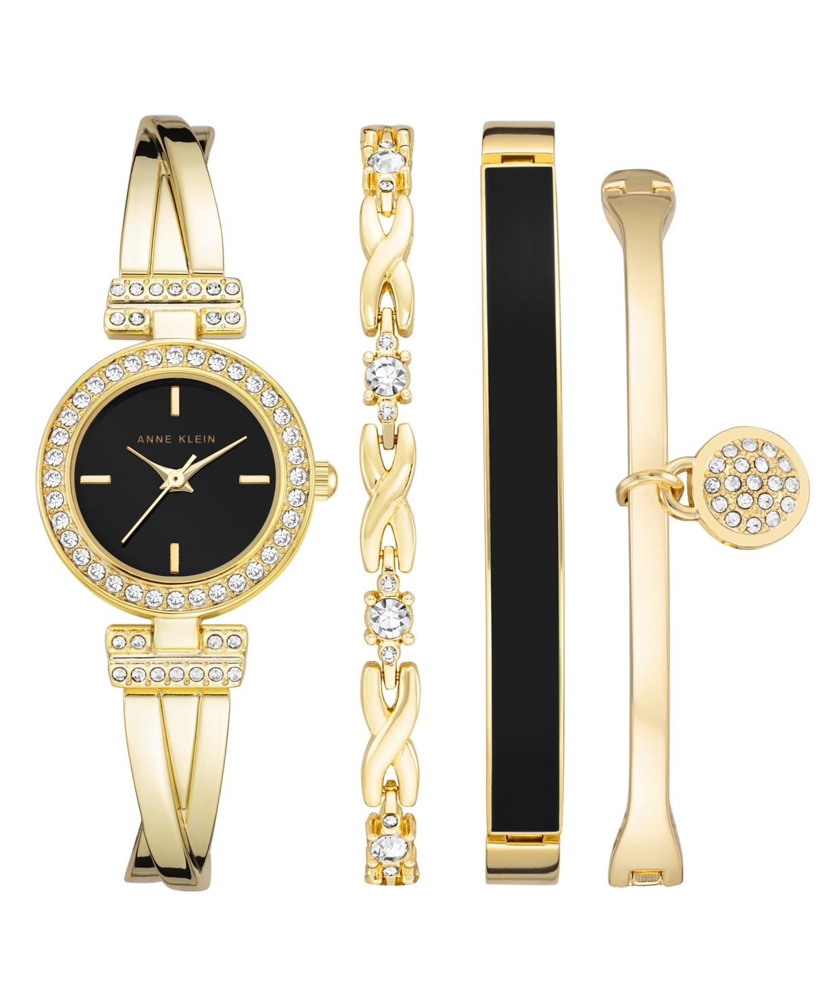 Anne Klein Women's Gold-tone Alloy Bangle With Crystal Accents Fashion Watch 37mm Set 4 Pieces