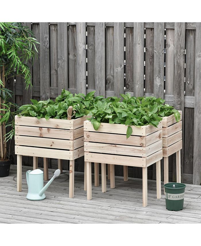 Outsunny Raised Garden Beds, Set of 4 Wood Box Planters, Draining Macy's
