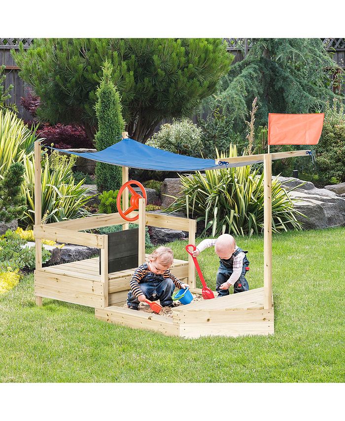 Kids Sandbox With Cover, Height Adjustable Roof, Foldable Bench