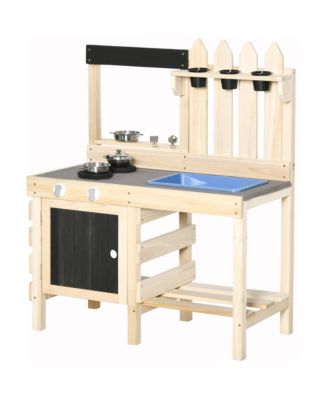 Outdoor Play Wooden Kitchen Set with Sink, Toy Pots, Pans, Spoon