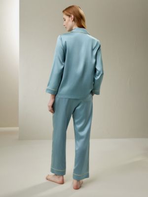 Women's Gold Piping Silk Pajamas Set