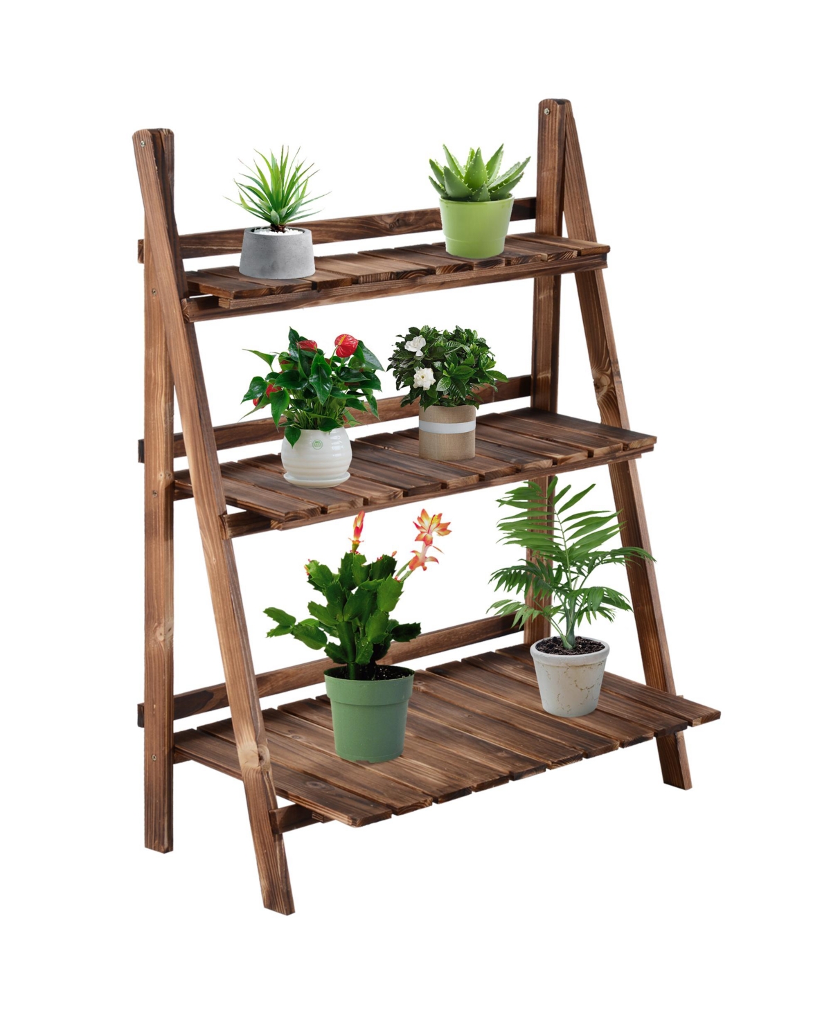 3 Tier Ladder-style Wooden Flower Plant Stand Outdoor Garden Shelf - Natural