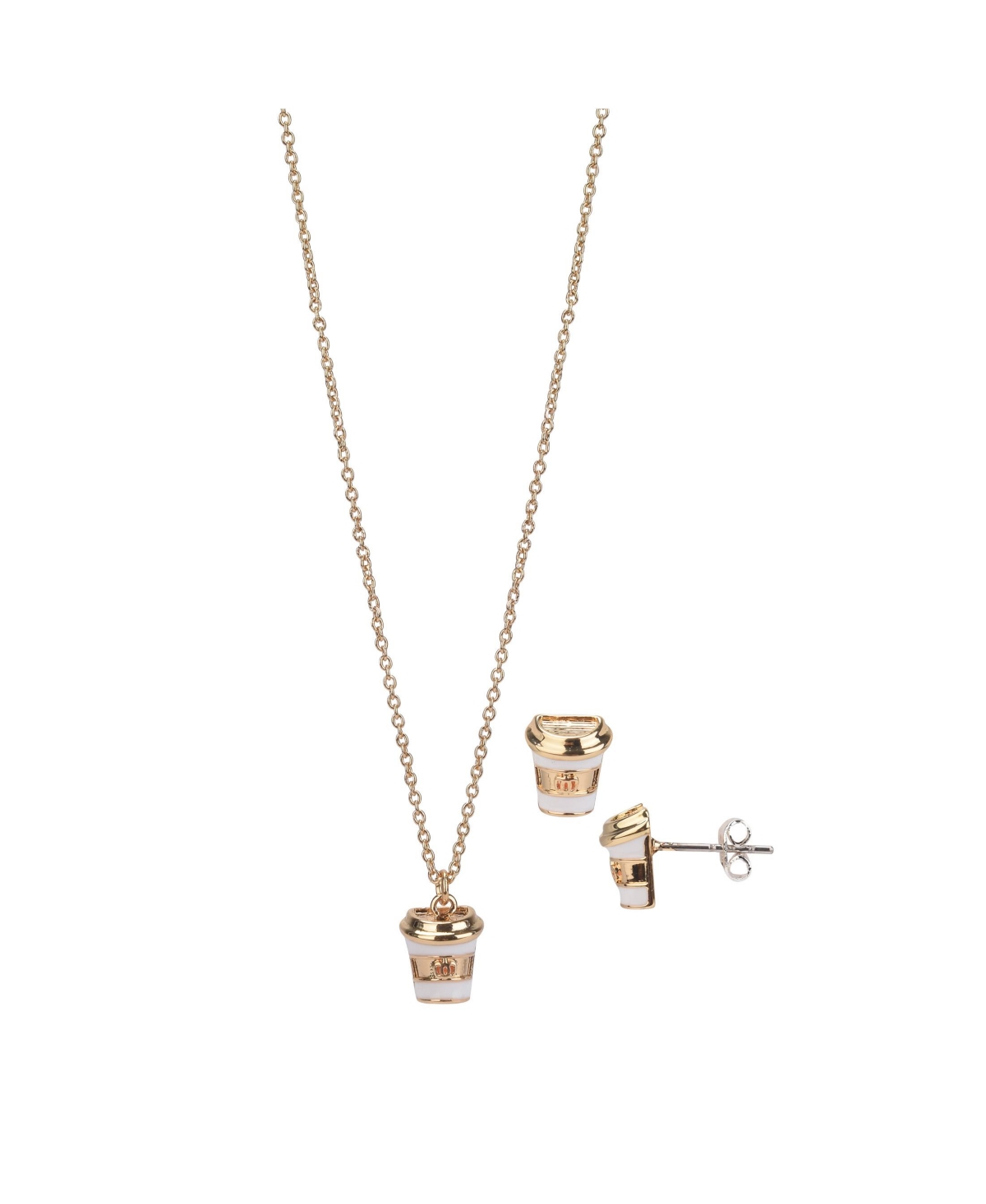 Fao Schwarz Gold Tone Latte Necklace And Earrings Set, 3 Pieces
