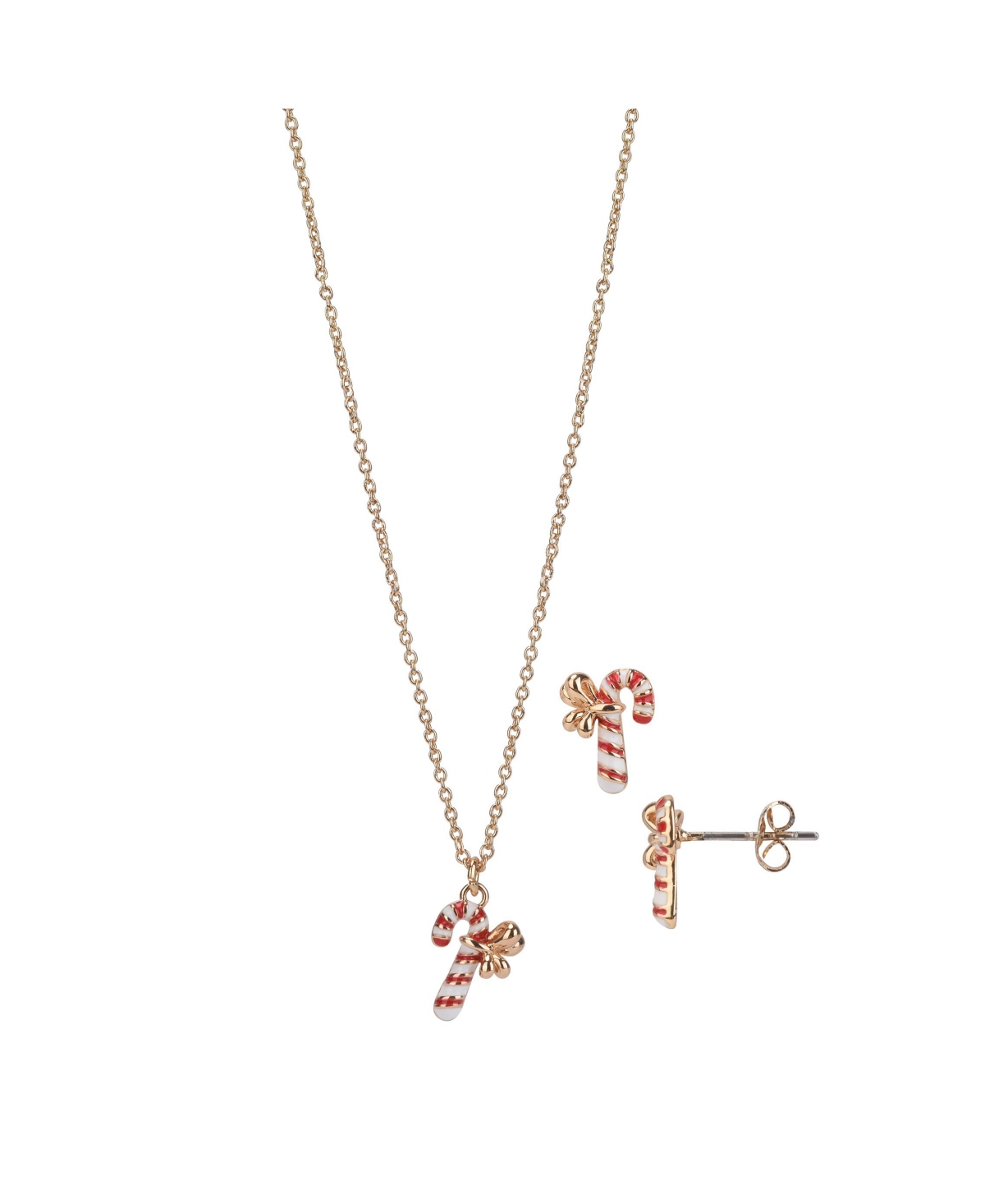 Fao Schwarz Candy Cane Necklace And Earring Set, 3 Pieces In Gold