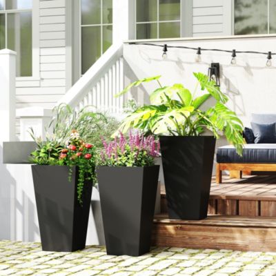 28" Tall Plastic Flower Pot, Set of 3, Large Outdoor & Indoor