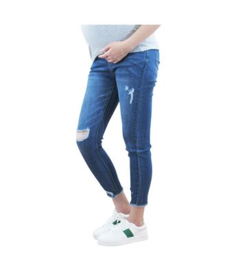 Maternity Jagged Hem Destructed Jean with Belly Band