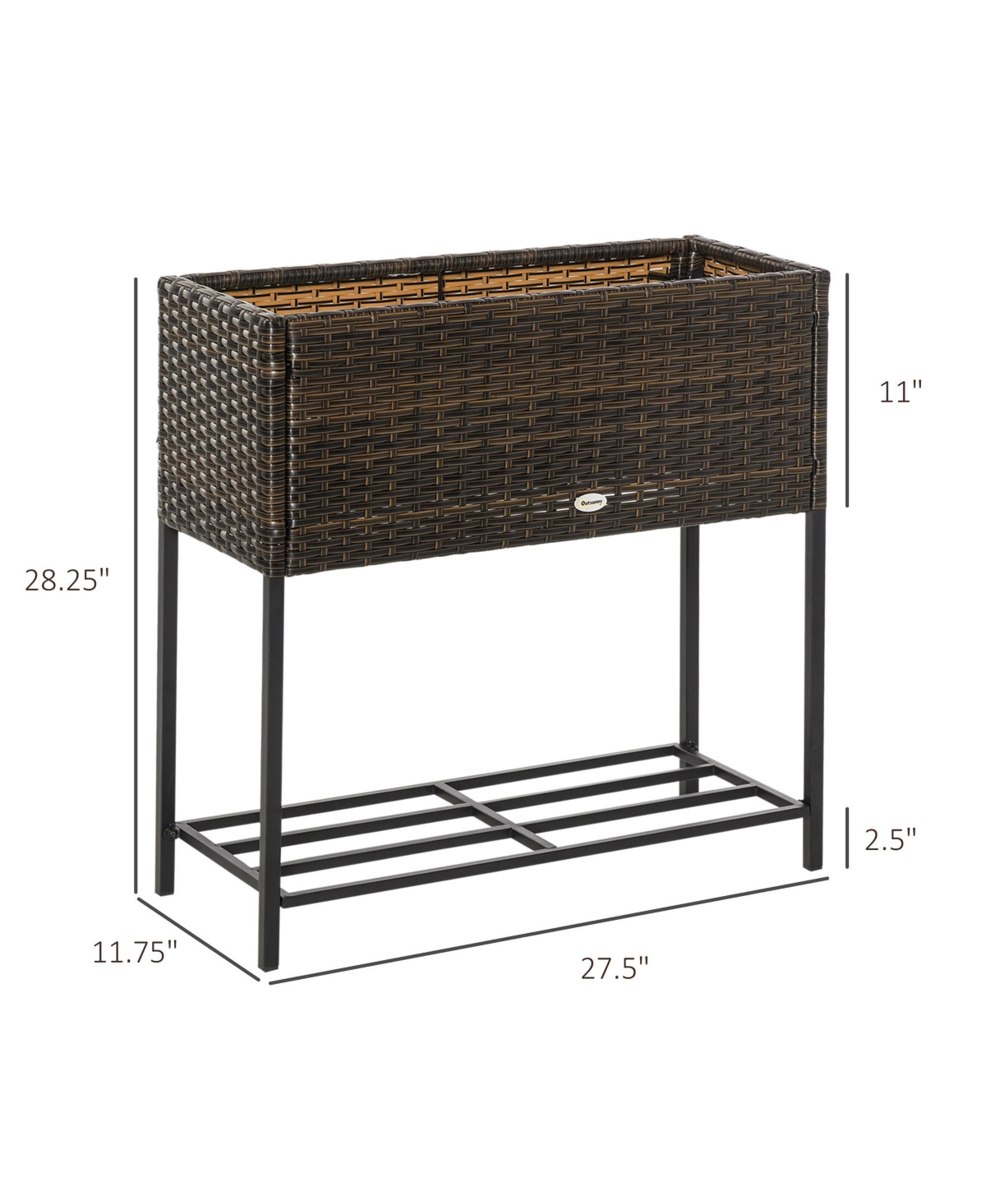 Pe Rattan Outdoor Raised Flower Garden Planter Bed w/ Shelf, Brown - Brown