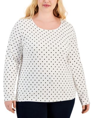 Karen Scott - Plus Size Fiesta Long-Sleeve Scoop-Neck Top