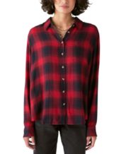 Lucky Brand Plaid Henley Top - Women's Shirts/Blouses in Red Multi
