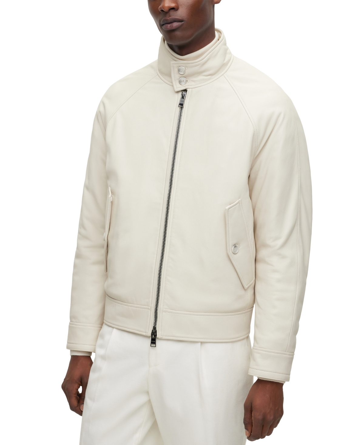 Boss Men's Nappa-Leather with Down Filling Harrington Jacket