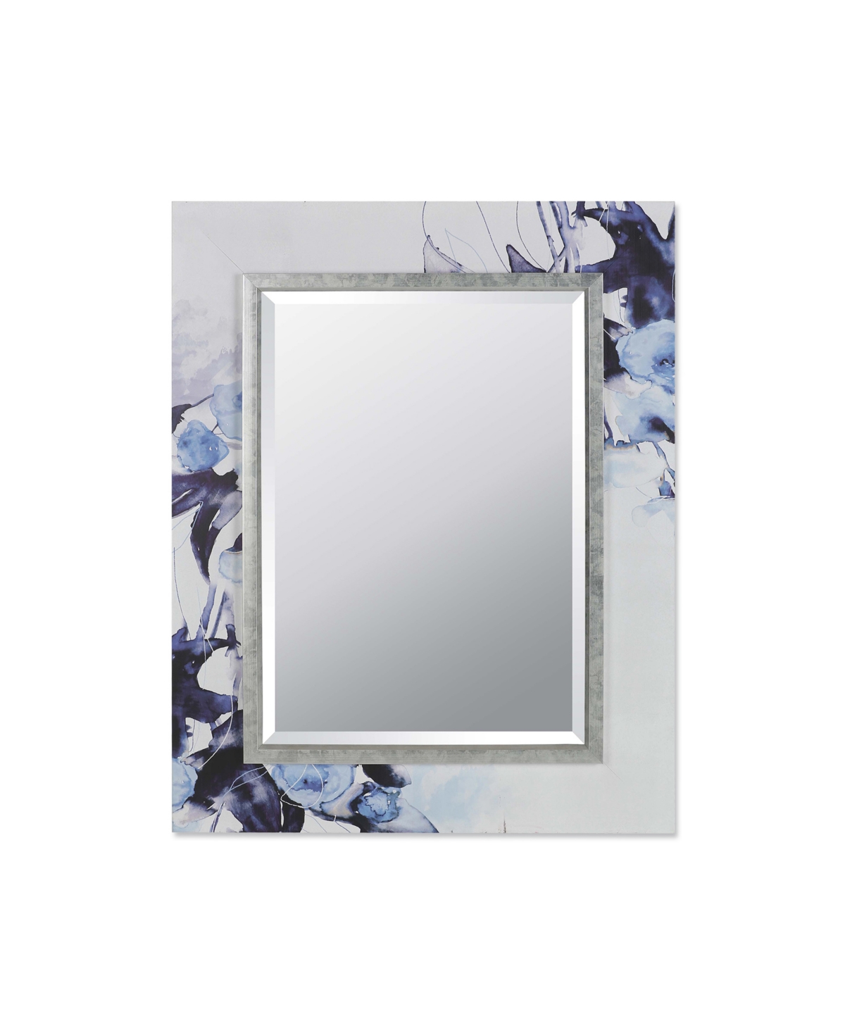 Floral Decorative Rectangular Art Mirror, 31.25" x 39.25" - Blue, Silver