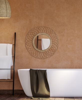 Round Rattan Boho Decorative Wall Mirror, 24" D