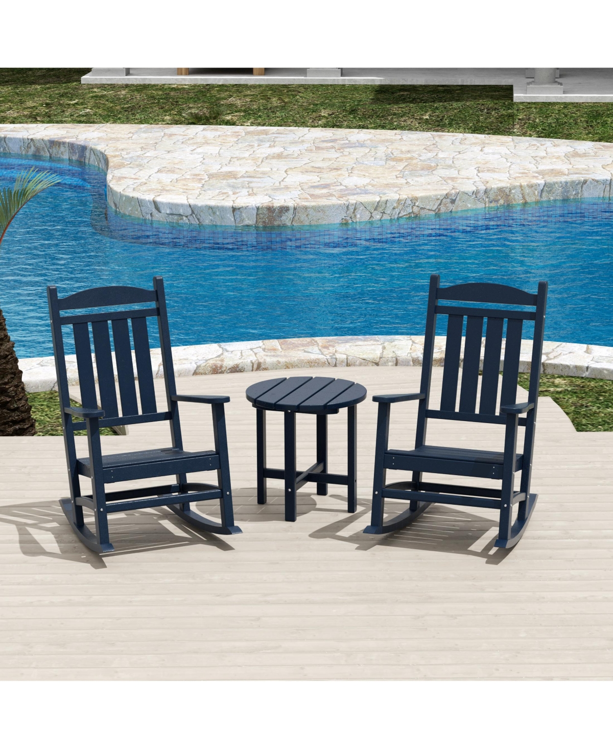 WestinTrends 3 Piece Outdoor Porch Rocking Chairs with Round Side Table Set