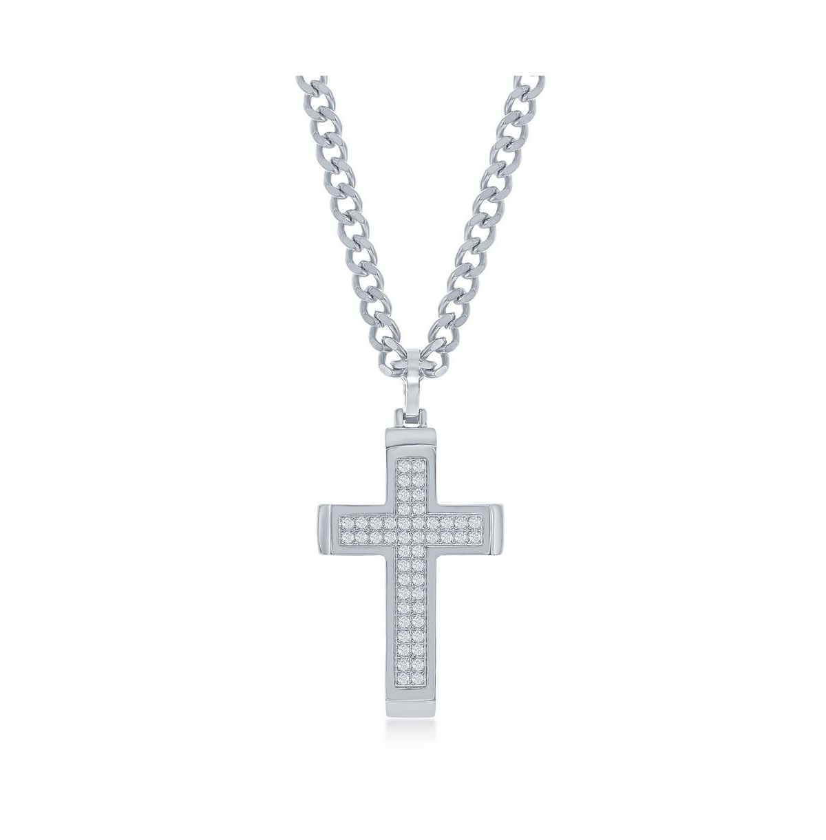 BLACKJACK MENS STAINLESS STEEL POLISHED CZ CROSS NECKLACE