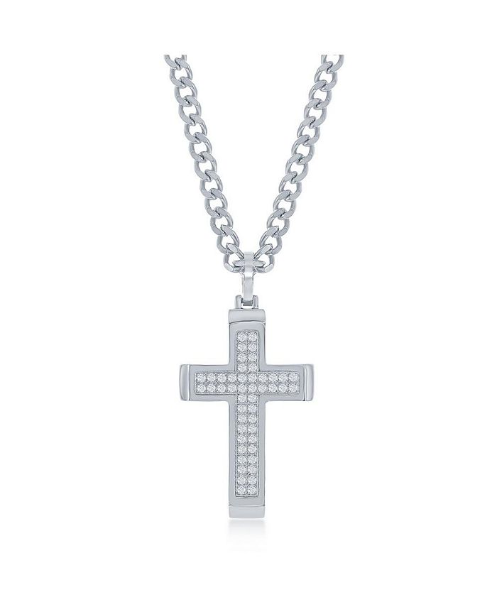 Blackjack Mens Stainless Steel Polished CZ Cross Necklace Macy's