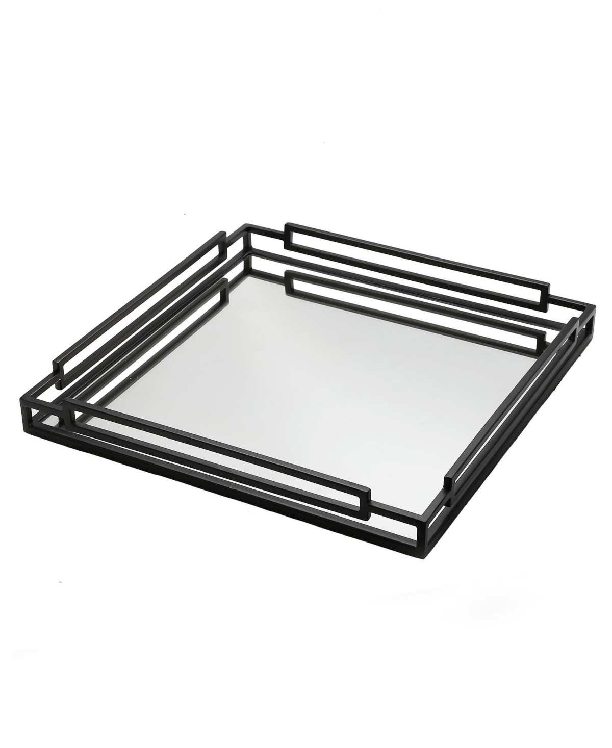 Classic Touch Square Mirror Tray In Black