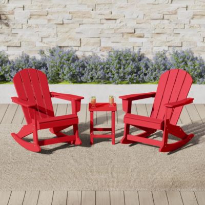 3 Piece set Outdoor Patio Poly Adirondack rocking chairs with side table
