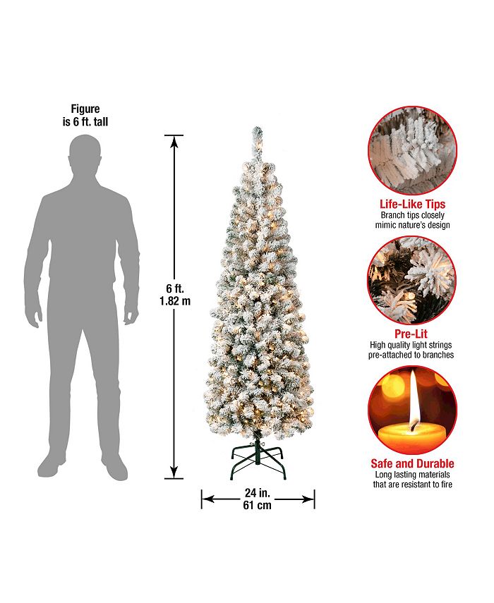 National Tree Company First Traditions 6' Acacia Pencil Slim Flocked Tree with Clear Lights Macy's