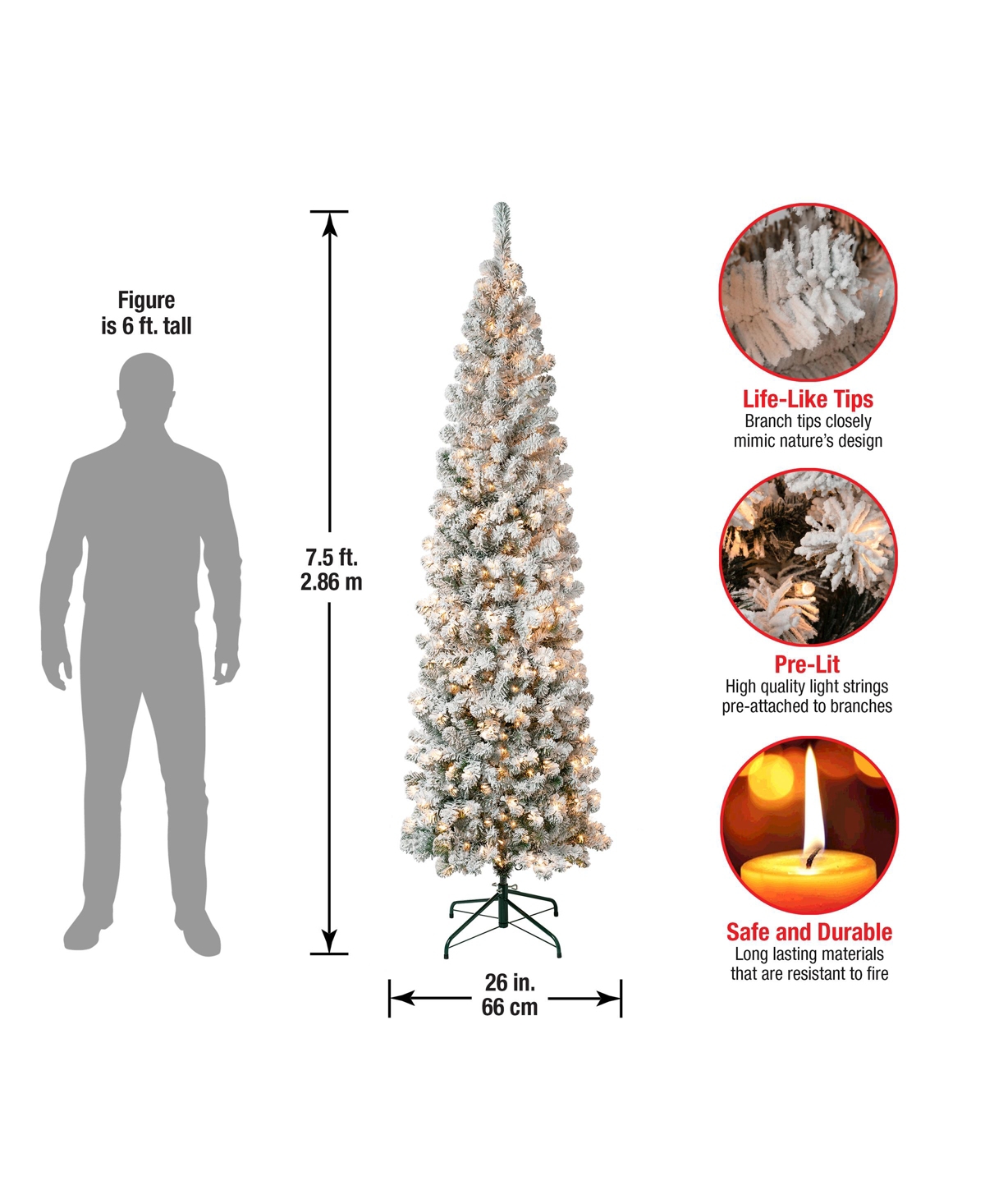 National Tree Company First Traditions 7.5' Acacia Pencil Slim Flocked Tree With Clear Lights In Green