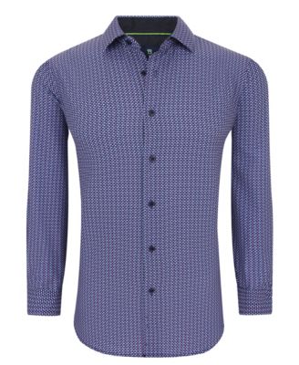 Men's Slim Fit Performance Long Sleeve Printed Dress Shirt