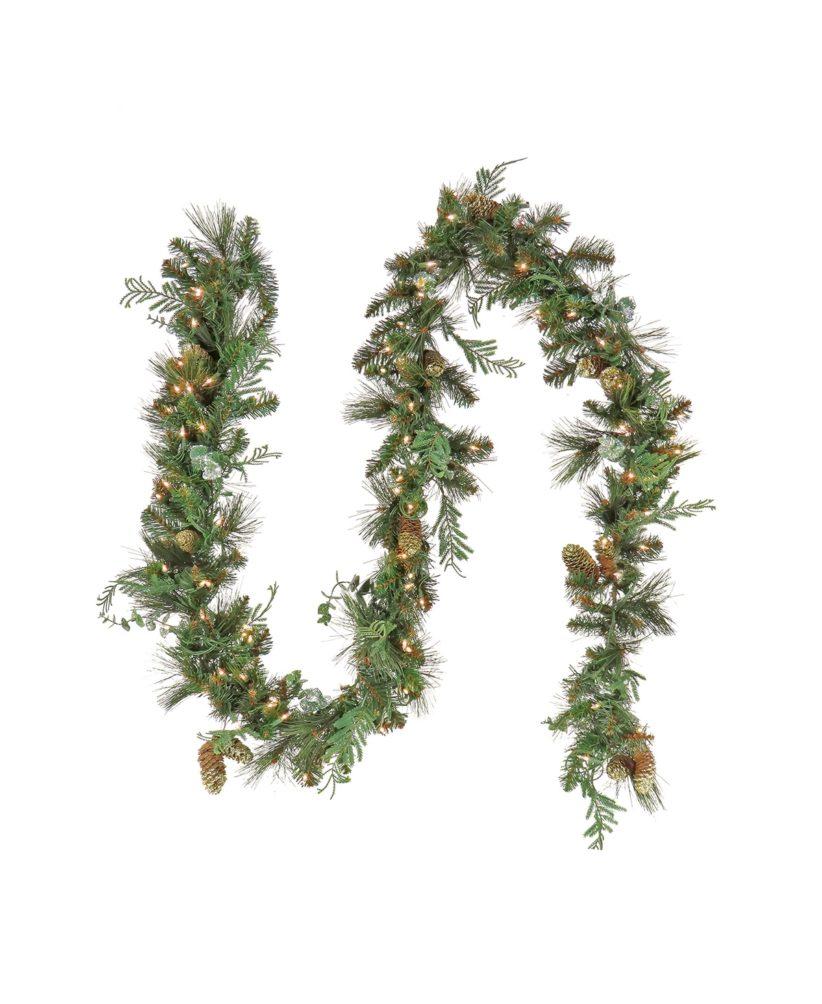 National Tree Company First Traditions Collection 9' Pre-lit Artificial North Conway Garland With Glittery Cones And Eucal In Green