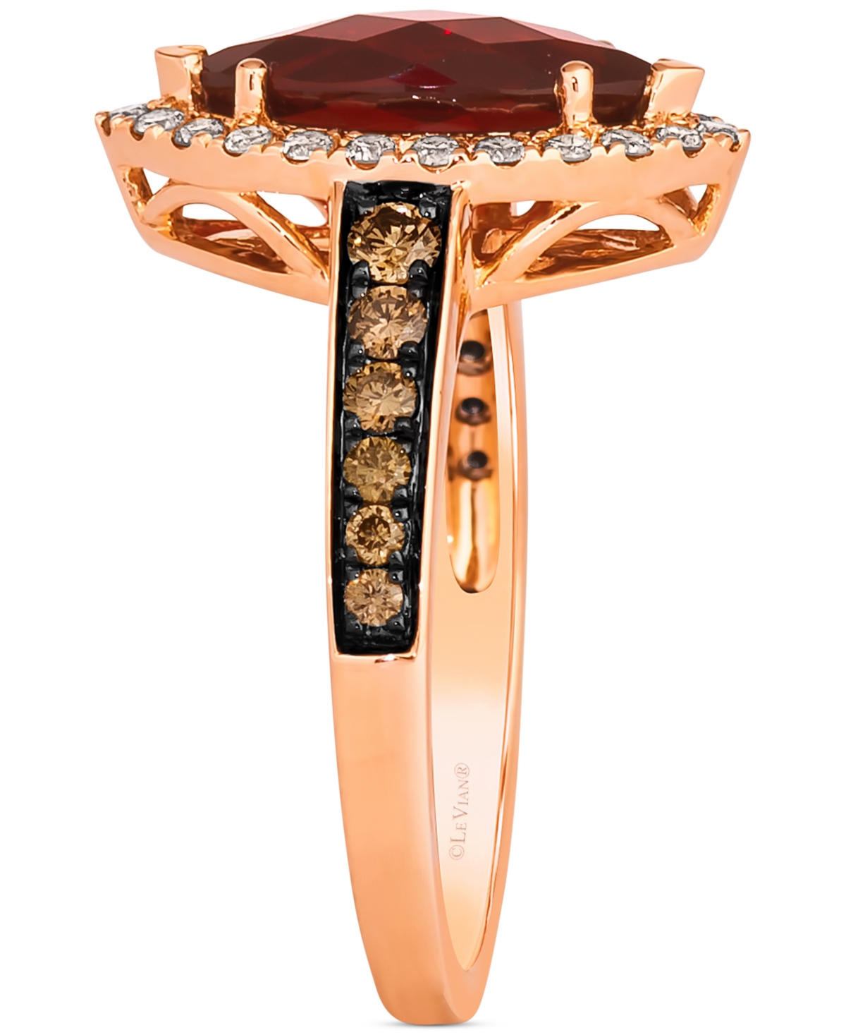 Le Vian Pomegranate Garnet (2 ct. t.w.) & Diamond (1/2 ct. t.w.) Halo Ring in 14k Rose Gold - 14K Strawberry Gold Ring
