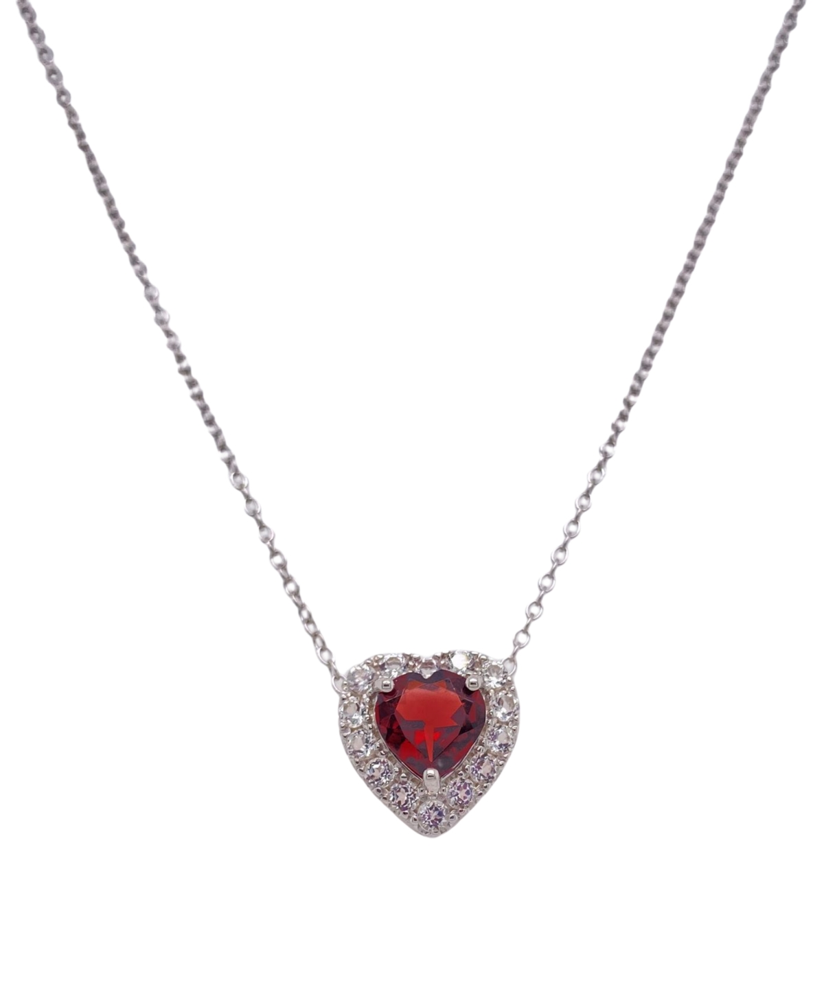Macy's Garnet (1 Ct. T.w.) & White Topaz (1-3/8 Ct. T.w.) Heart 18" Pendant Necklace In Sterling Silver (al