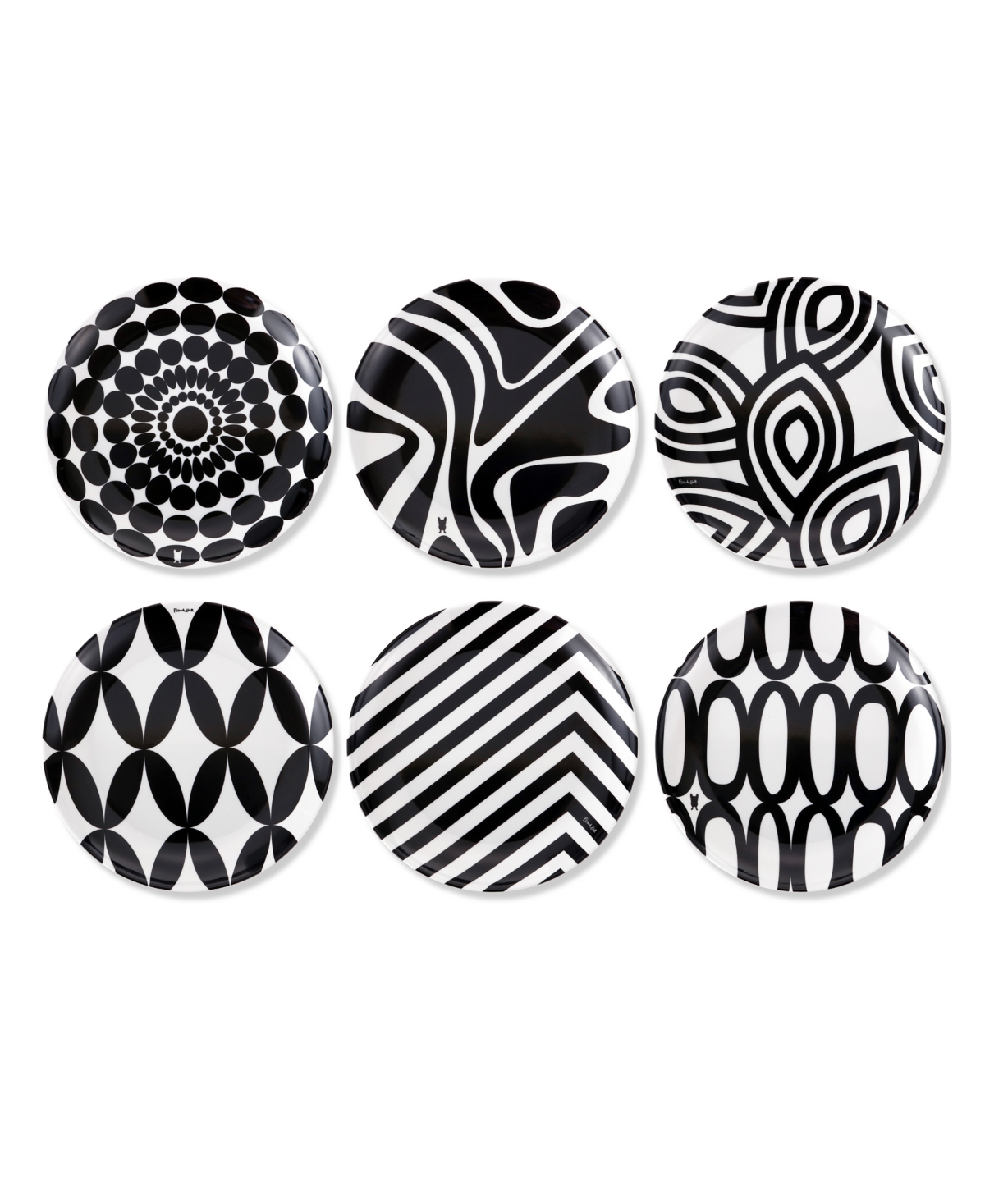 Solid 6 Piece Assorted Appetizer Plates Set, Service for 6 - Black and White