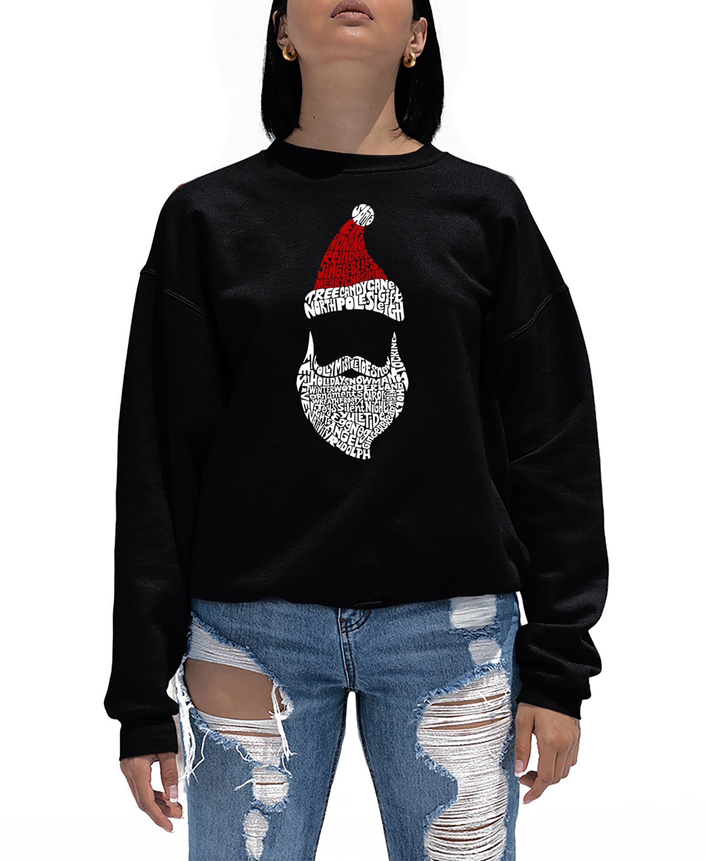 Женский свитшот LA Pop Art Santa Claus Word Art Crewneck, цвет: Чёрный — фото 1